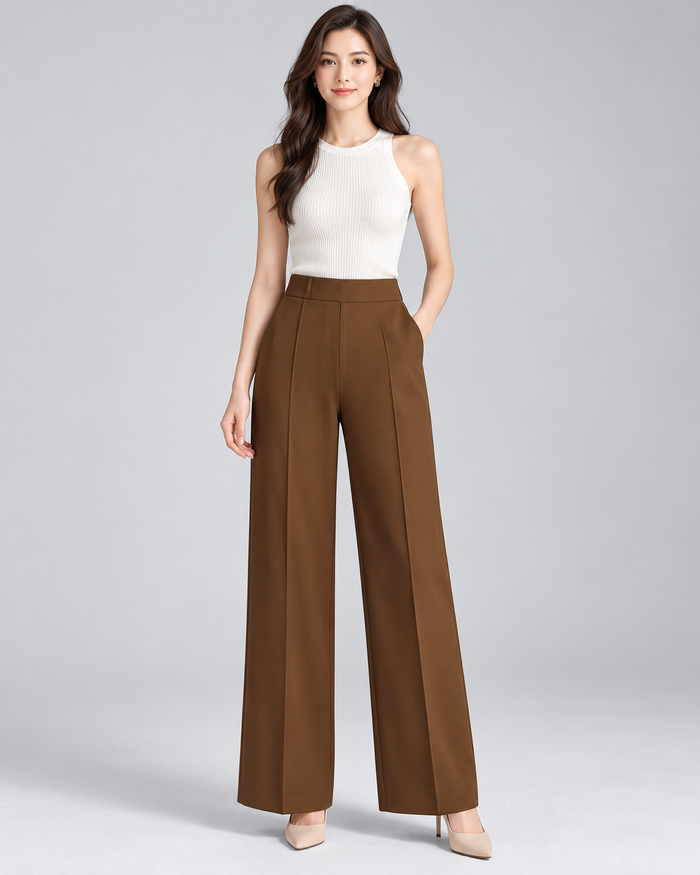 Women's High-Waisted Wide-Leg Pants with Side Pockets