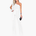 Women’s One-Shoulder Long Sleeve Jumpsuit – Fitted Waist Full-Length Outfit
