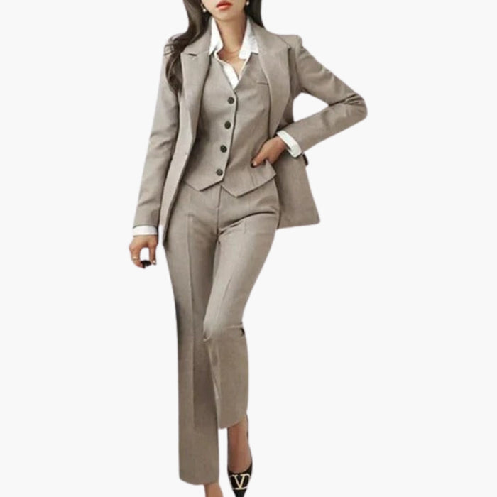 Women's Three Piece Suit with Lapel Blazer and Straight Trousers