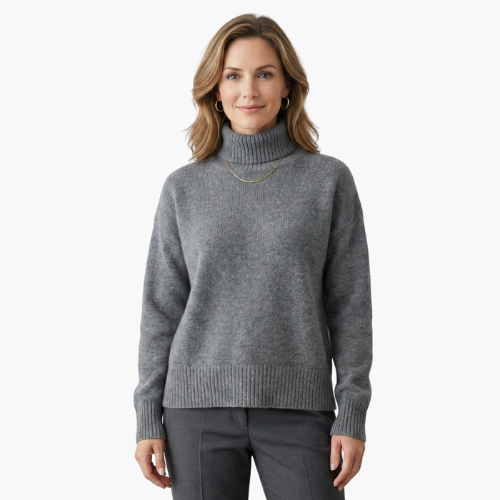 Women’s Turtleneck Sweater with Long Sleeves and Ribbed Texture