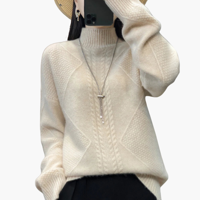 Women’s Turtleneck Sweater with Textured Knit and Long Sleeves