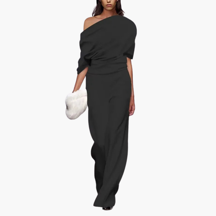 Women’s V-Neck Button-Front Jumpsuit – Long Sleeve Full-Length Woven Outfit