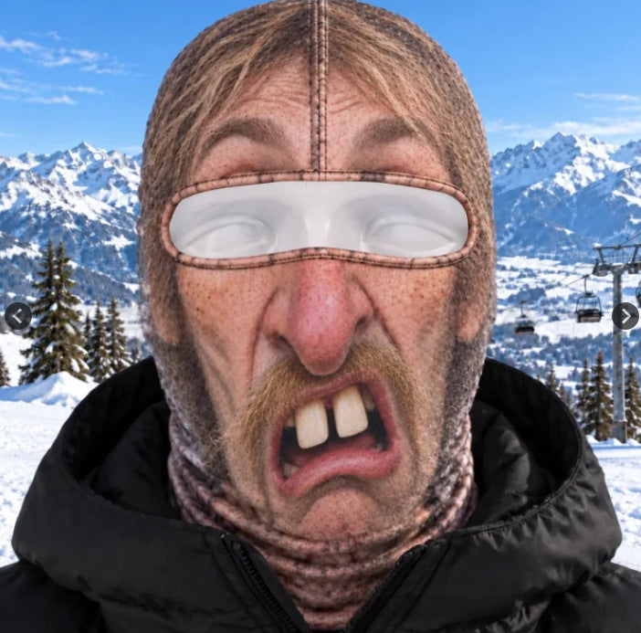 Ski mask with realistic funny face print
