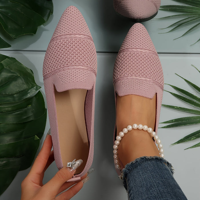 Women's Pointed Toe Knit Flats Slip-On Comfortable