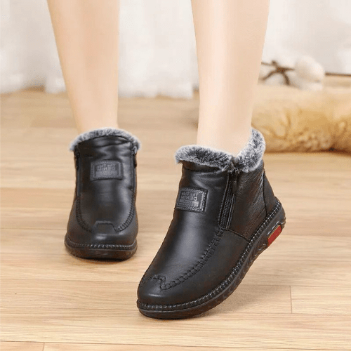 Women's Ankle Boots with Faux Fur Lining and Side Zip