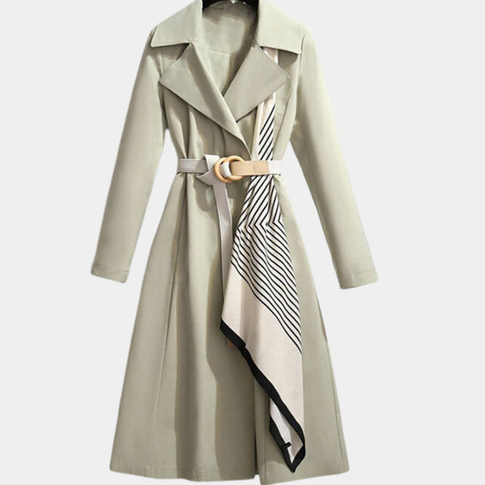 Women's Belted Trench Coat Midi Length Collared