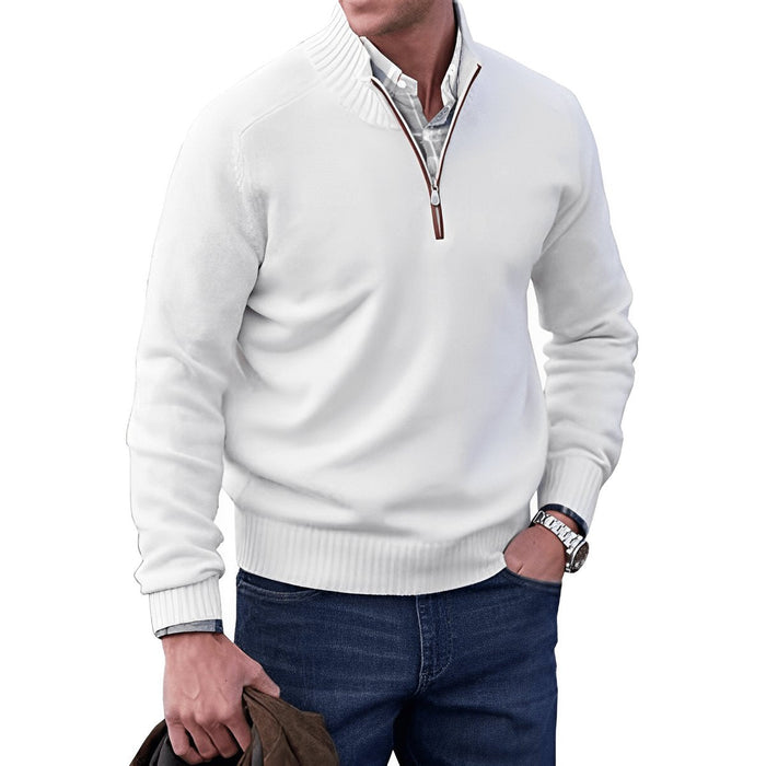 Men's Quarter-Zip Knit Sweater Stand Collar Regular Fit
