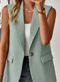 Women’s Sleeveless Blazer Jacket with Waist Accents and Pockets
