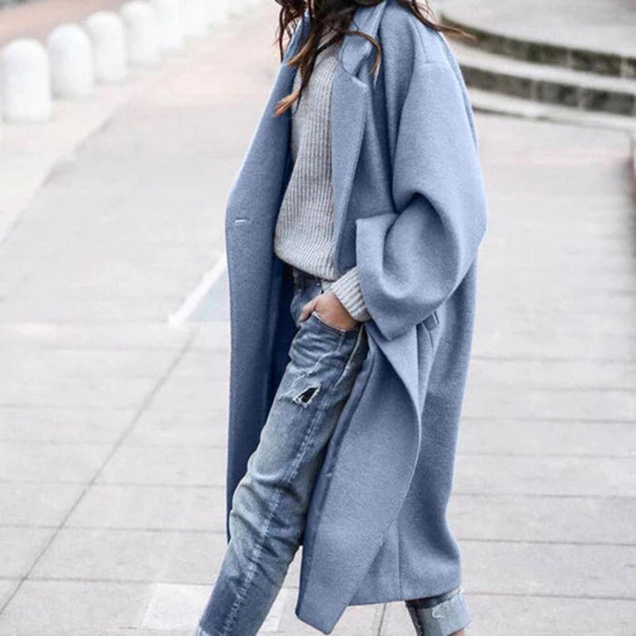 Women's Knee-Length Open-Front Coat with Collar
