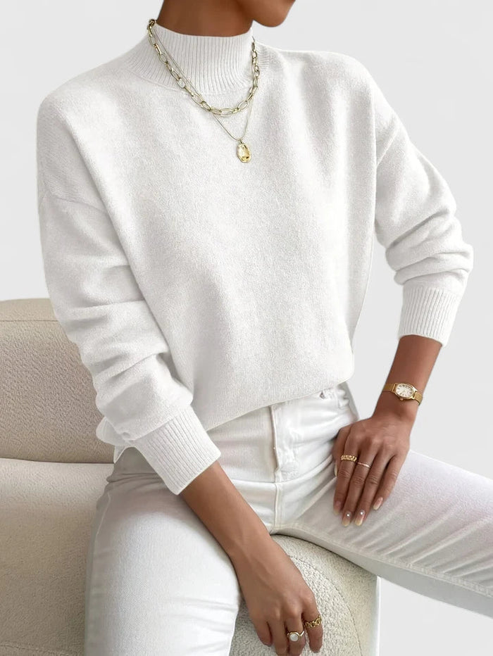 Women's Mock Neck Sweater Relaxed Fit Long Sleeve