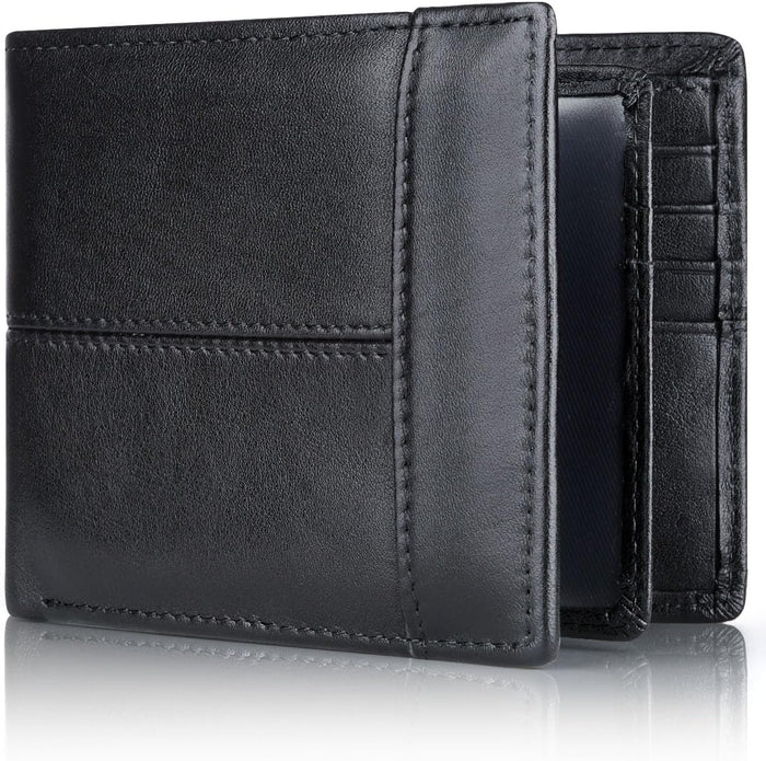 Men's Leather Bifold Wallet RFID-Blocking 16 Card Slots