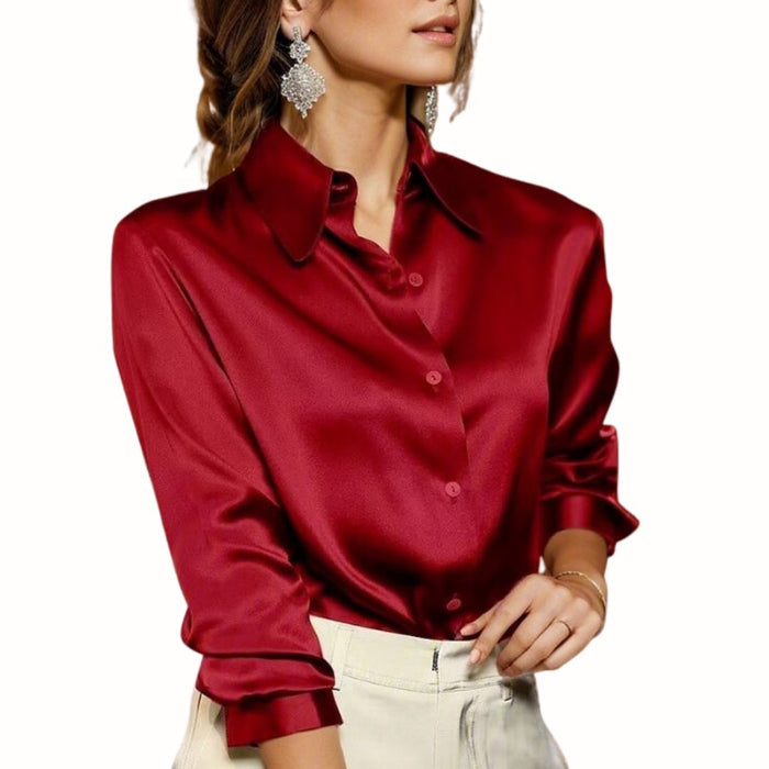 Women's Button-Down Blouse with Collar and Long Sleeves