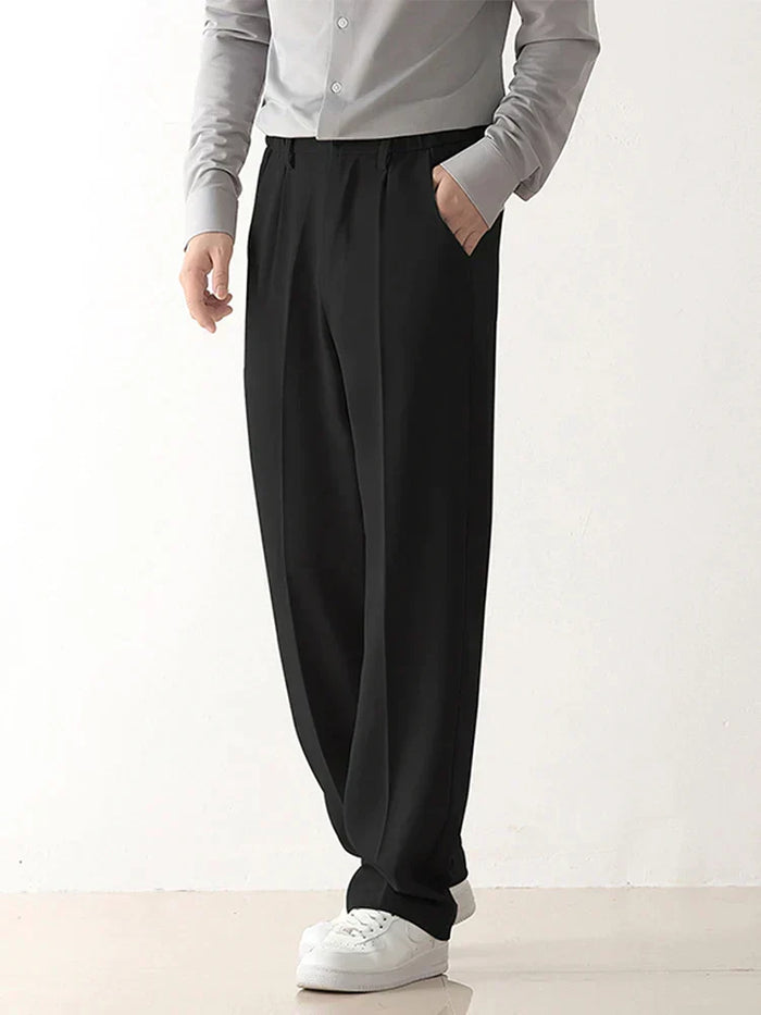 Men's Wide Leg Pleated Trousers with Side Pockets