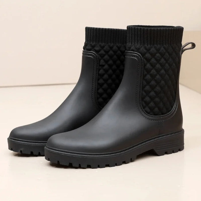 Women's Quilted Rain Boots with Knit Cuff Ankle