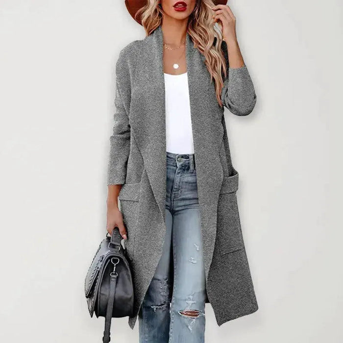 Women's Open-Front Long Cardigan with Drop Shoulder