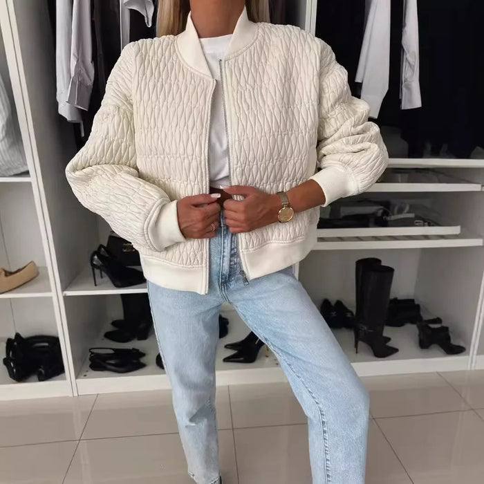 Women's Quilted Bomber Jacket Zip Front Relaxed Fit