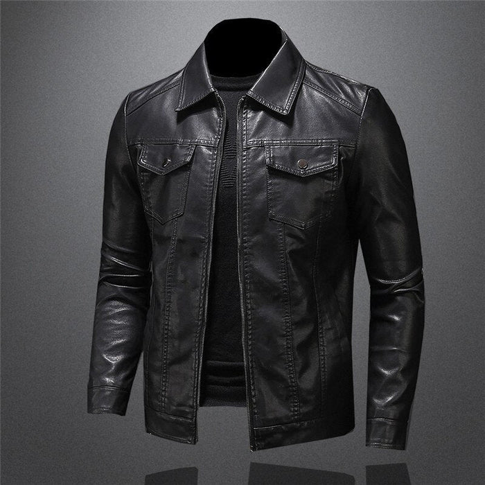 Men's Moto Jacket with Collar and Slim Fit